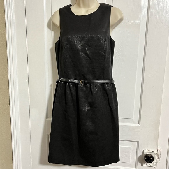 Michael Michael Kors Black Faux Leather Belted Sheath Dress Size 6 M2 - Picture 1 of 7